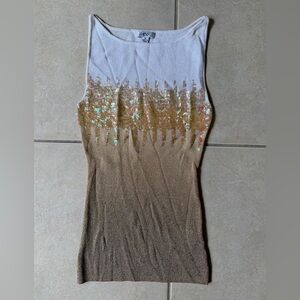 Cache Women’s Sz M Elegant Gold and Cream Sequin Tank Top Stretch